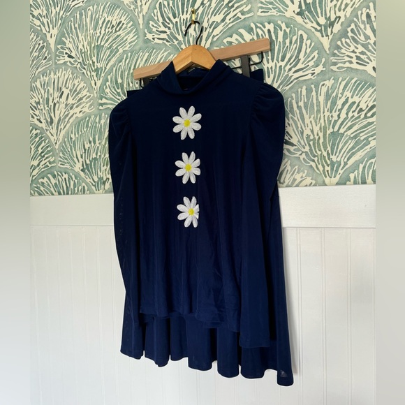 Kristin It Navy Blue Daisy Caron Top with matching Chatteron Skirt Set in Small - Picture 3 of 9